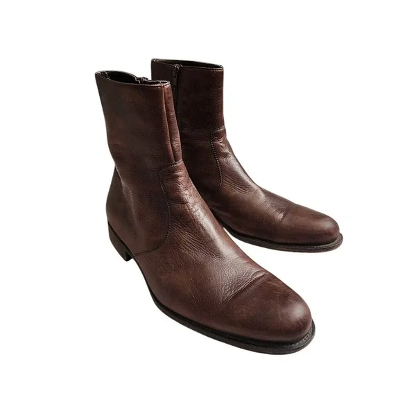 MAGNANNI Brown Leather Zip Ankle Chelsea Boots Minimalist Dress Boots 10